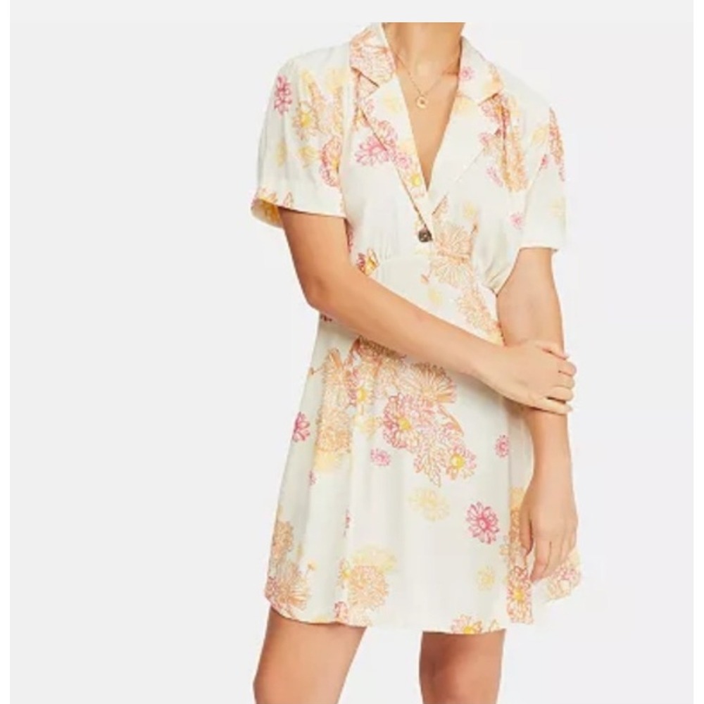 Free People Cream Mini Dress with Pink and Yellow Floral Motif